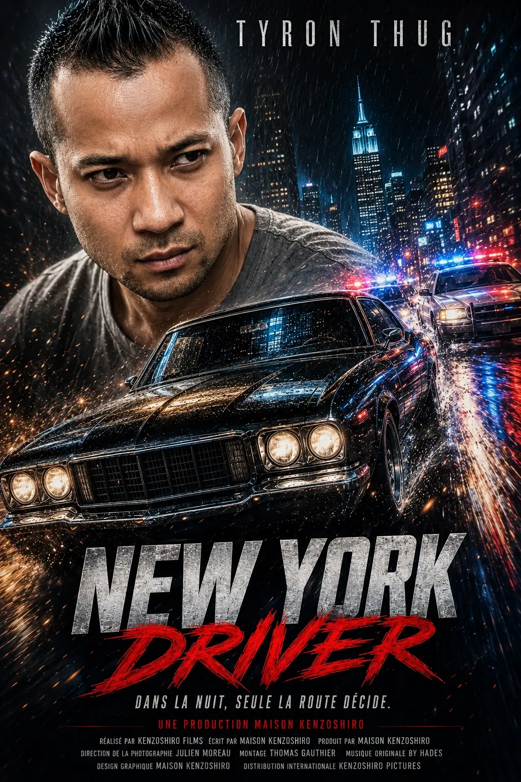 Affiche publicitaire New York Driver avec une course-poursuite de nuit à New York