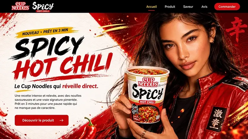 Page d'accueil du site internet Cup Noodles Spicy Hot Chili