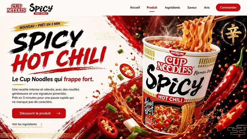 Page produit du site internet Cup Noodles Spicy Hot Chili